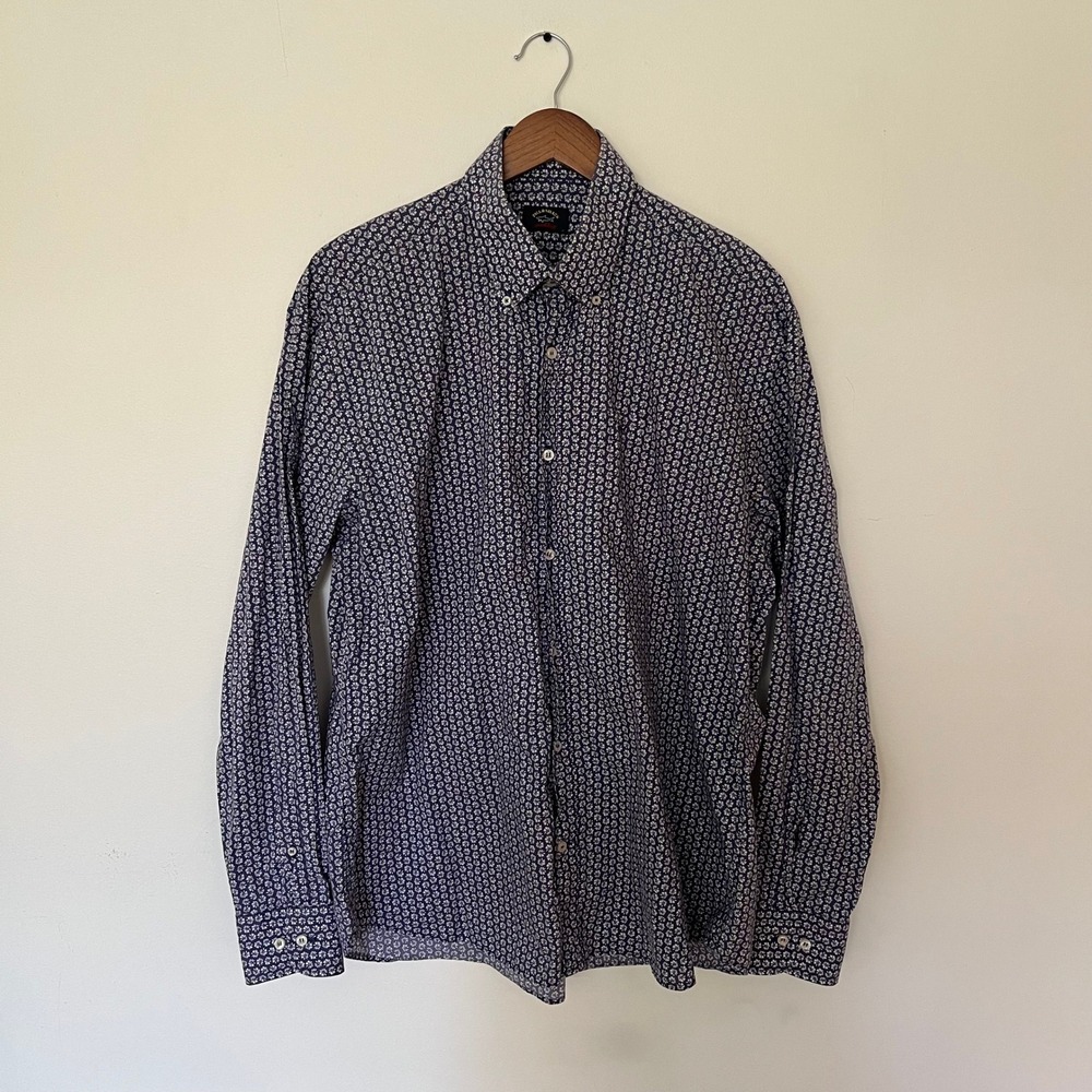 Paul & Shark Yachting Mens Navy Blue Floral Daisy Button Down Shirt Size 43 17